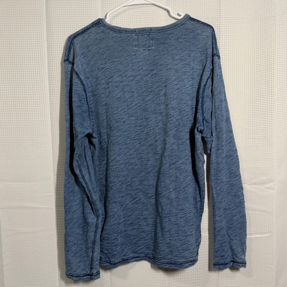 Lucky Brand Long Sleeve Shirt Large Blue True Indigo Slub Knit Crew Neck - Picture 2 of 3
